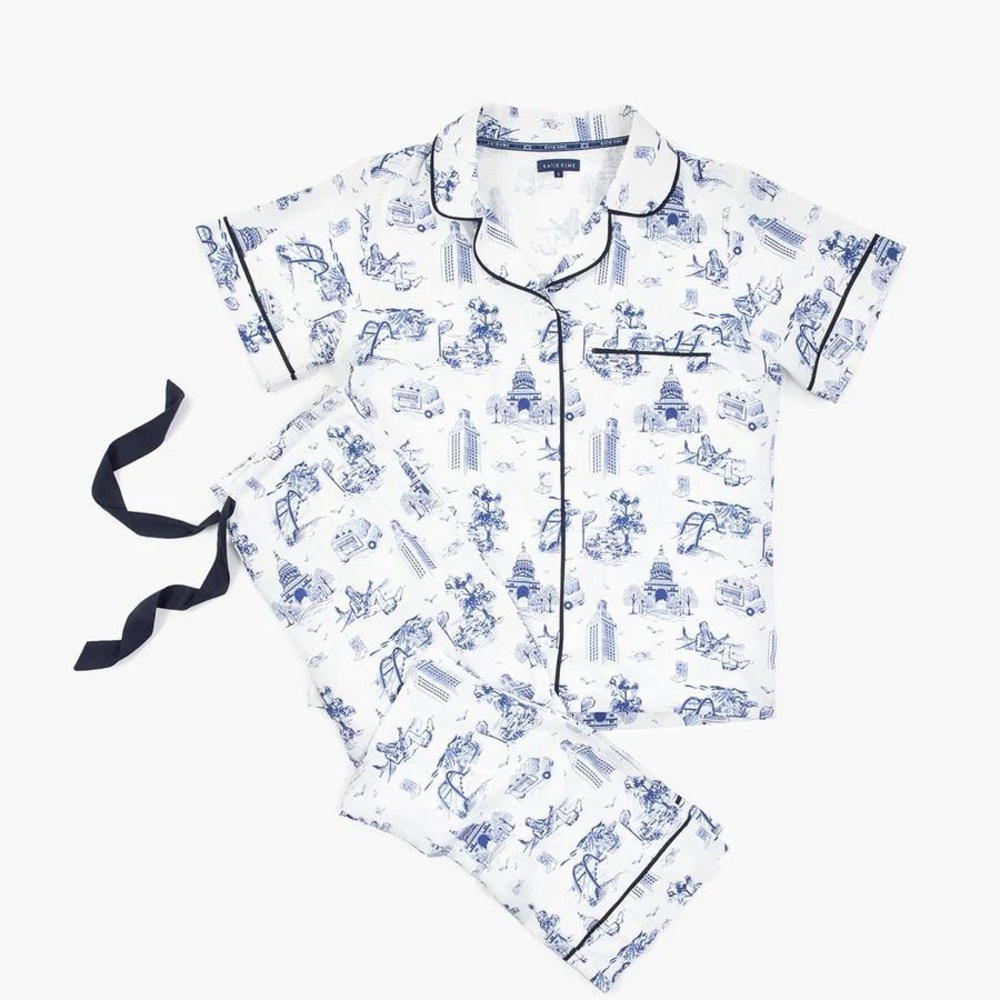 Katie Kime Austin blue and white Pajama Set - Short Sleeve/Pants